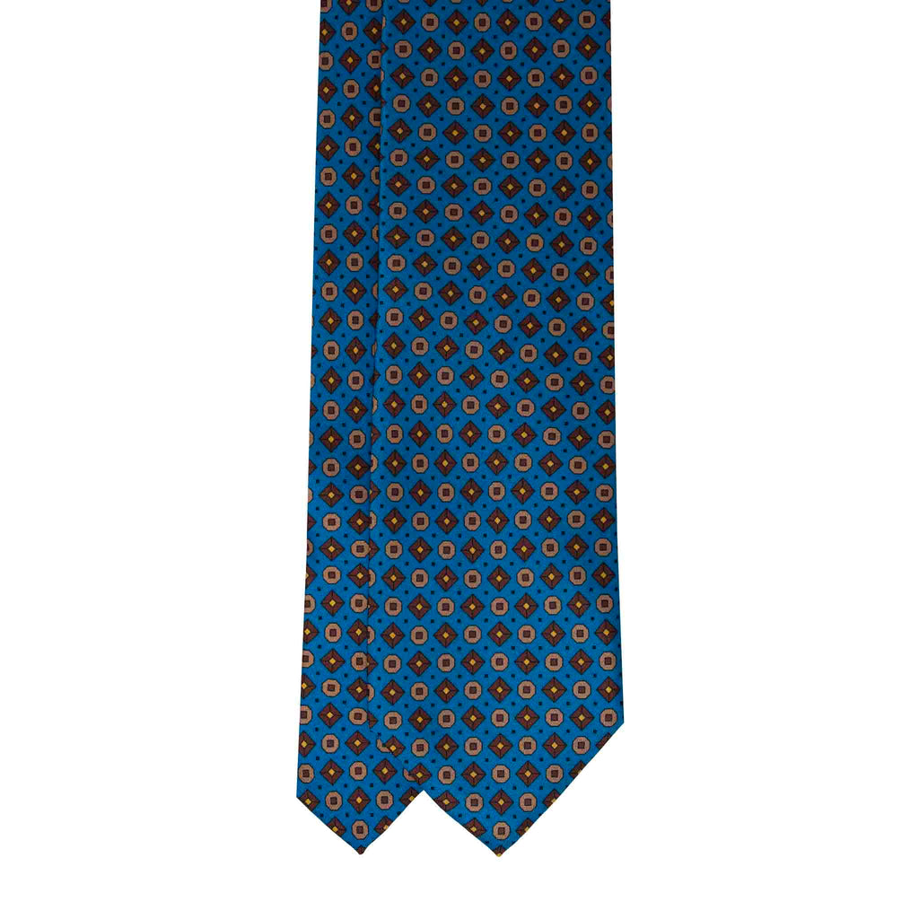 Light Blue with Brown Geometric Pattern Silk Tie Serà Fine Silk