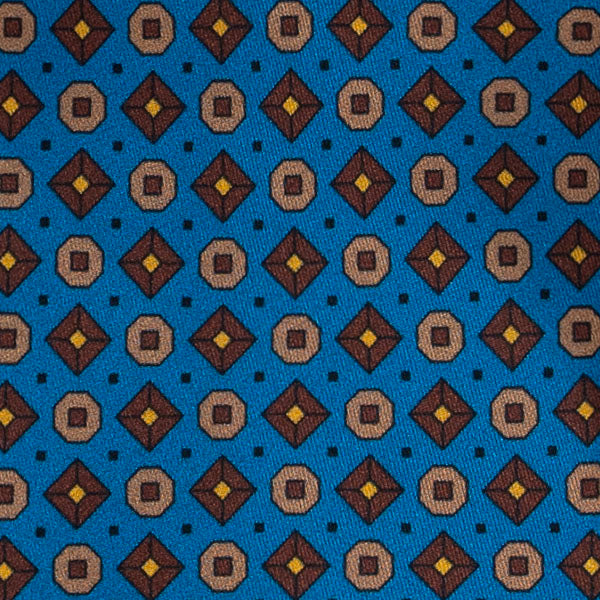 Light Blue with Brown Geometric Pattern Silk Tie Serà Fine Silk
