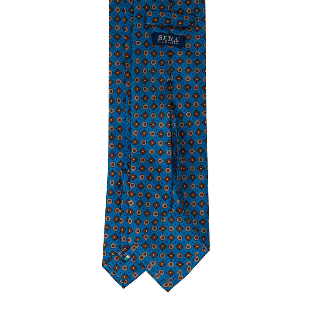 Light Blue with Brown Geometric Pattern Silk Tie Serà Fine Silk