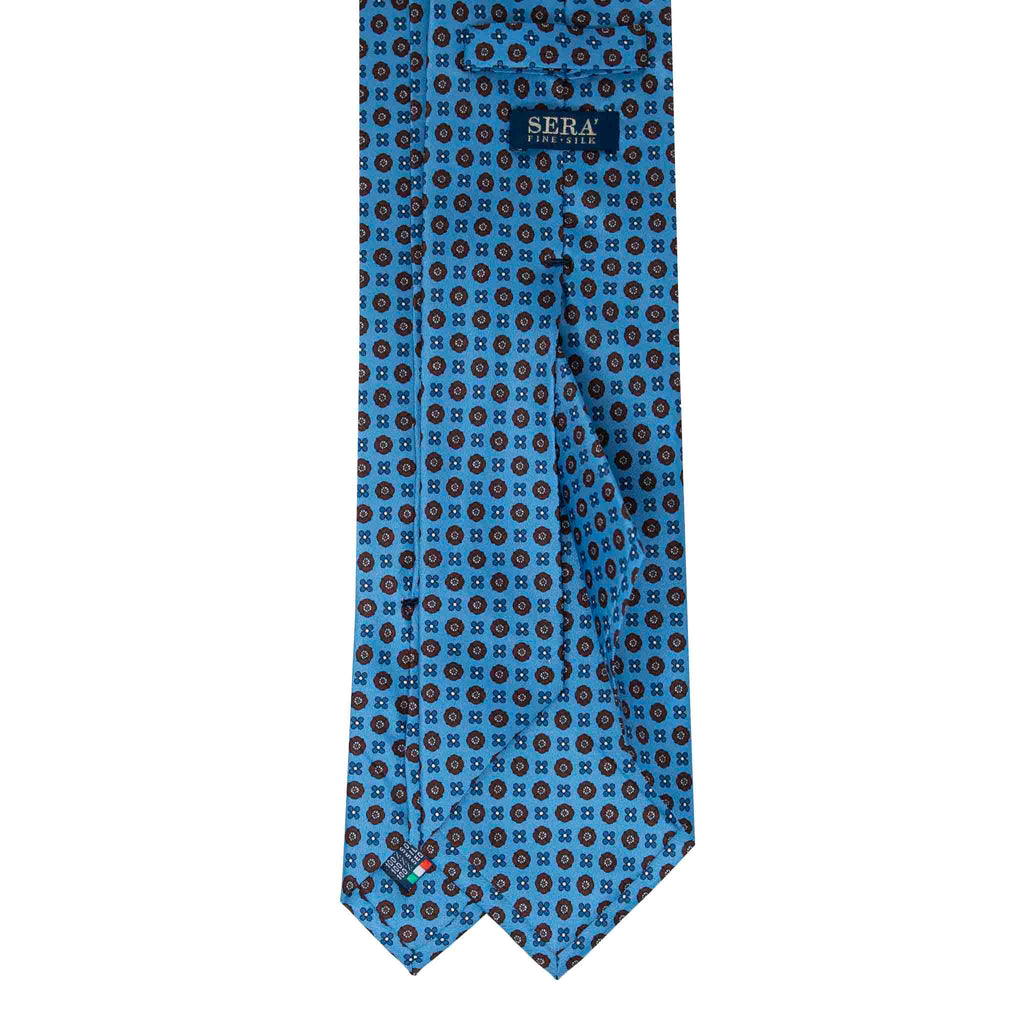 Light Blue Silk Tie with Brown Small Flowers Serà Fine Silk