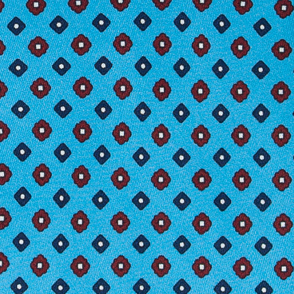 Light Blue and Burgundy Geometric Small Flowers Pattern Silk Tie Serà Fine Silk