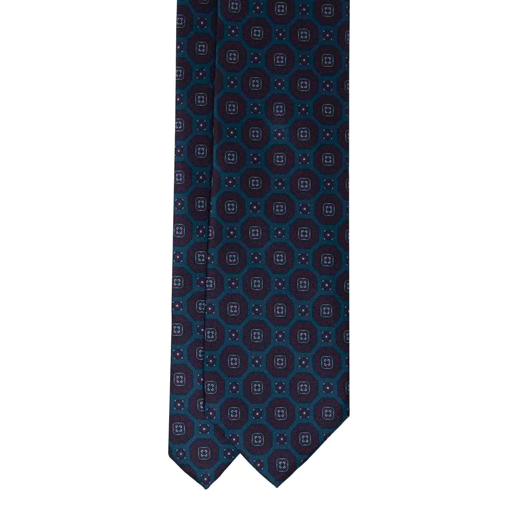 Light Blue with Burgundy Medallions Silk Tie Serà Fine Silk