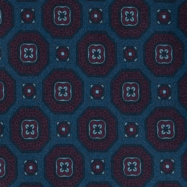 Light Blue with Burgundy Medallions Silk Tie Serà Fine Silk
