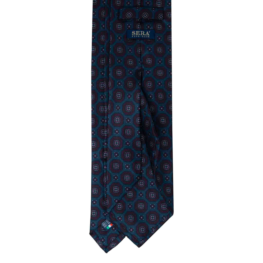 Light Blue with Burgundy Medallions Silk Tie Serà Fine Silk