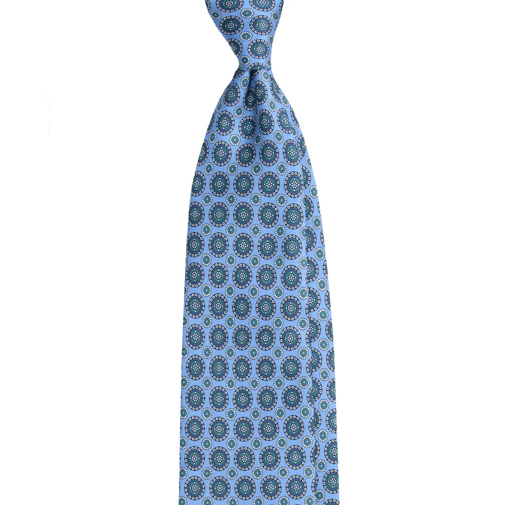 Light Blue Silk Tie with Green Round Pattern | Serà Fine Silk
