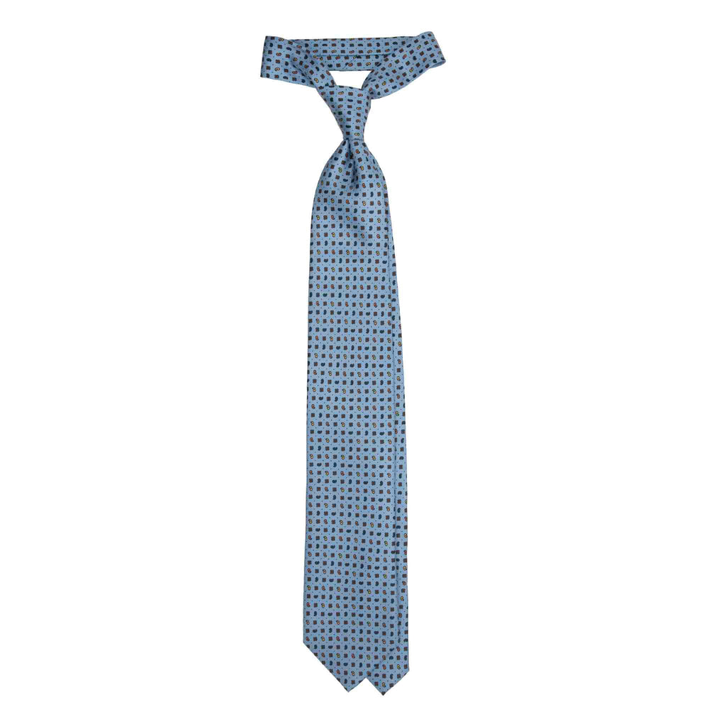 Light Blue Silk Tie with Paisley and Flowers Pattern Serà Fine Silk