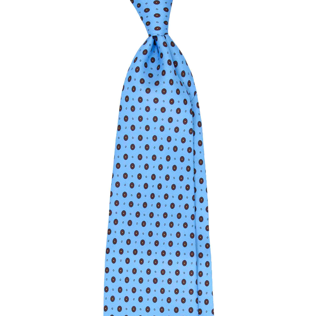 Light Blue Silk Tie with Brown Circles Serà Fine Silk