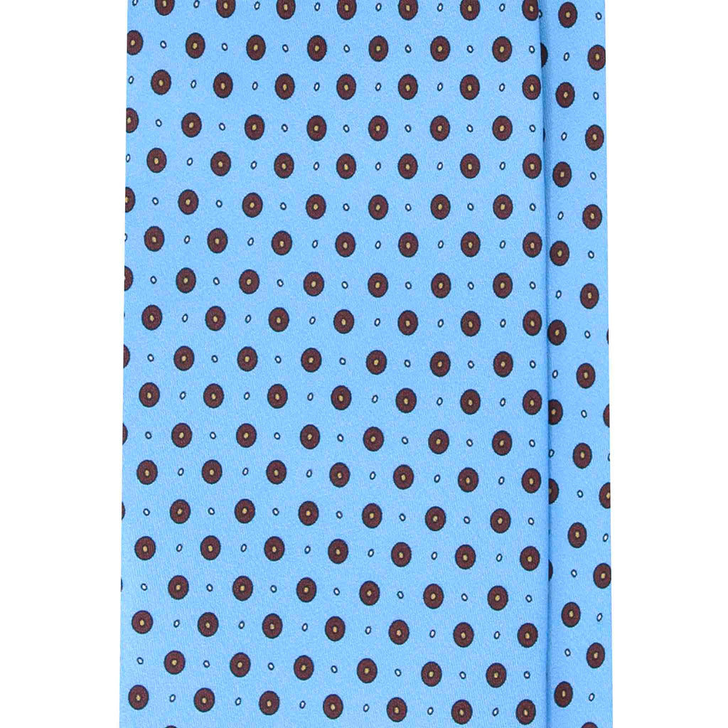 Light Blue Silk Tie with Brown Circles Serà Fine Silk