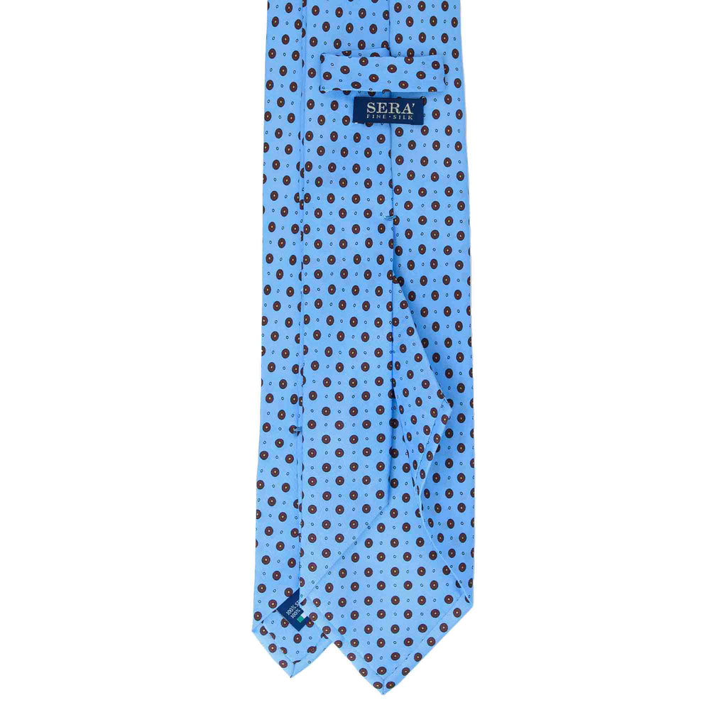 Light Blue Silk Tie with Brown Circles Serà Fine Silk