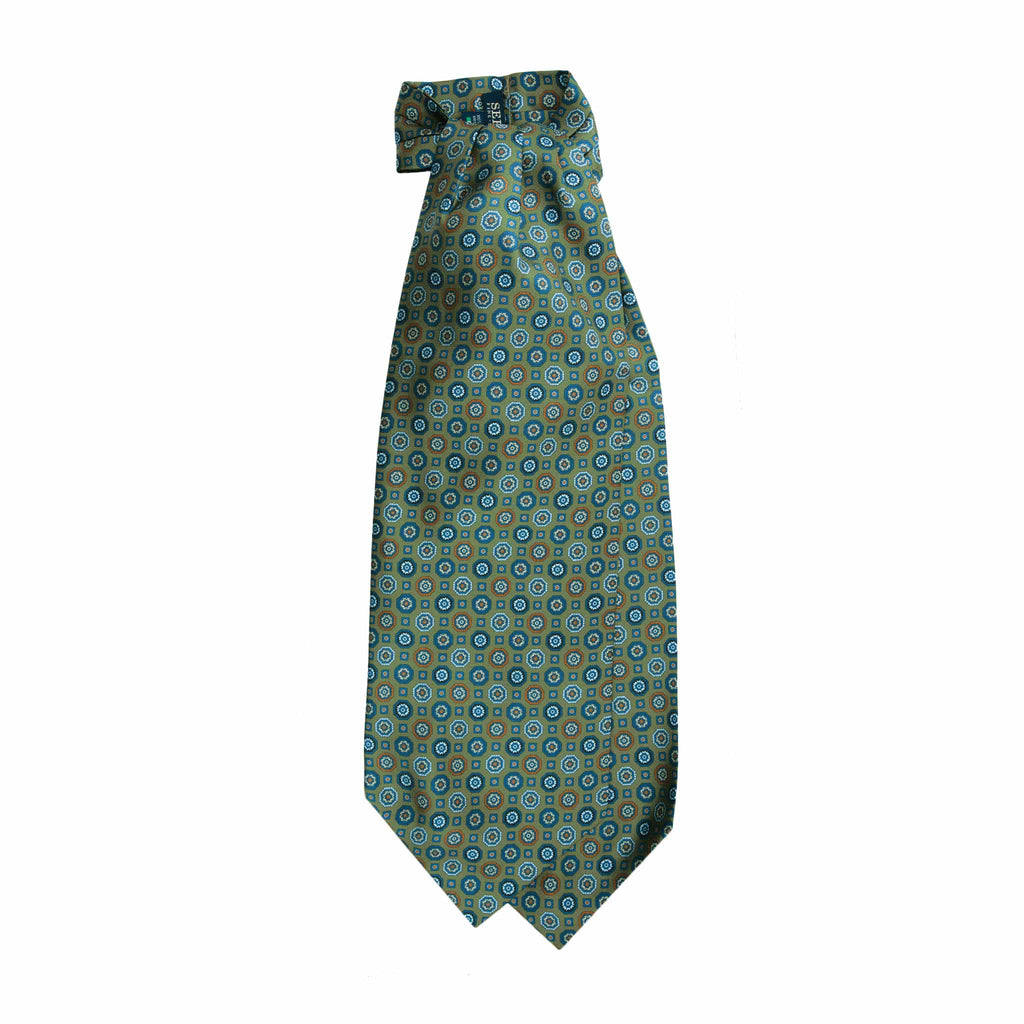 Green Medallions Pattern Silk Ascot Serà Fine Silk