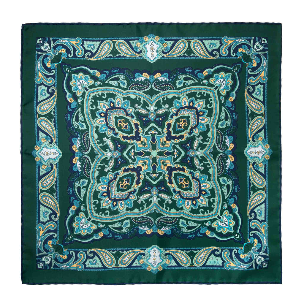 Mediterranean Green Silk Pocket Square Serà Fine Silk