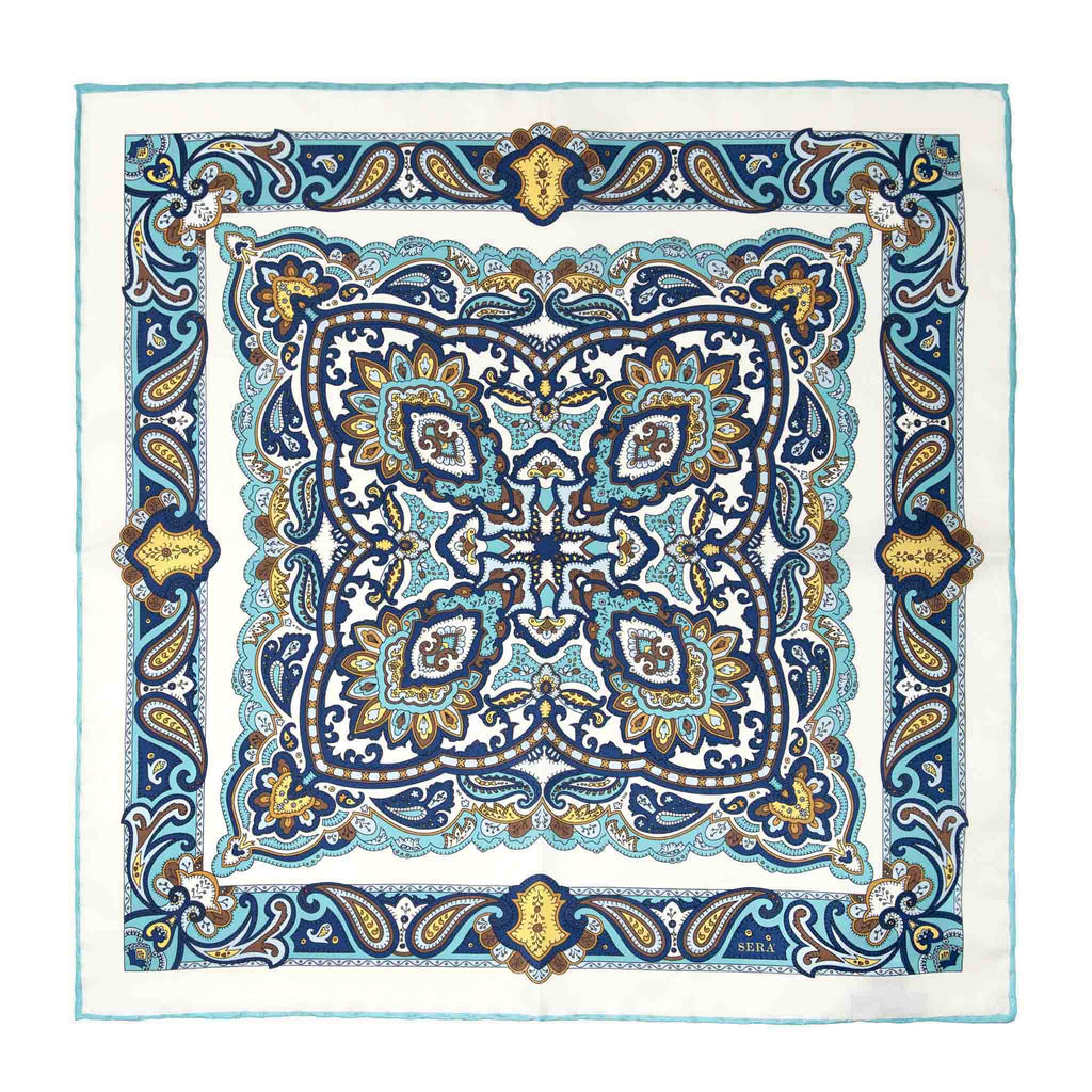 Mediterranean White Silk Pocket Square Serà Fine Silk
