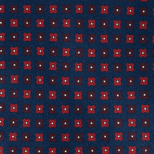 Navy Blue with Red Square Dots Pattern Silk Tie Serà Fine Silk