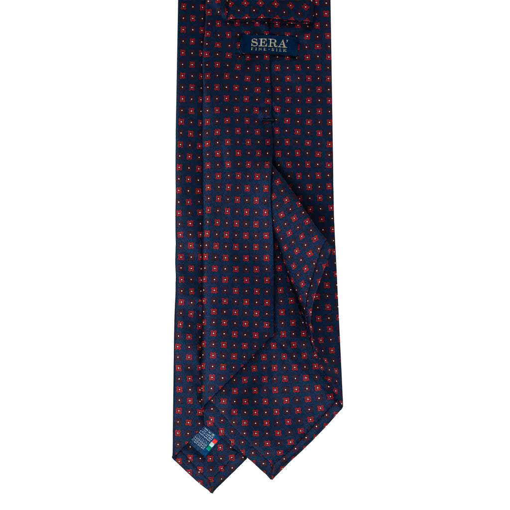 Navy Blue with Red Square Dots Pattern Silk Tie Serà Fine Silk
