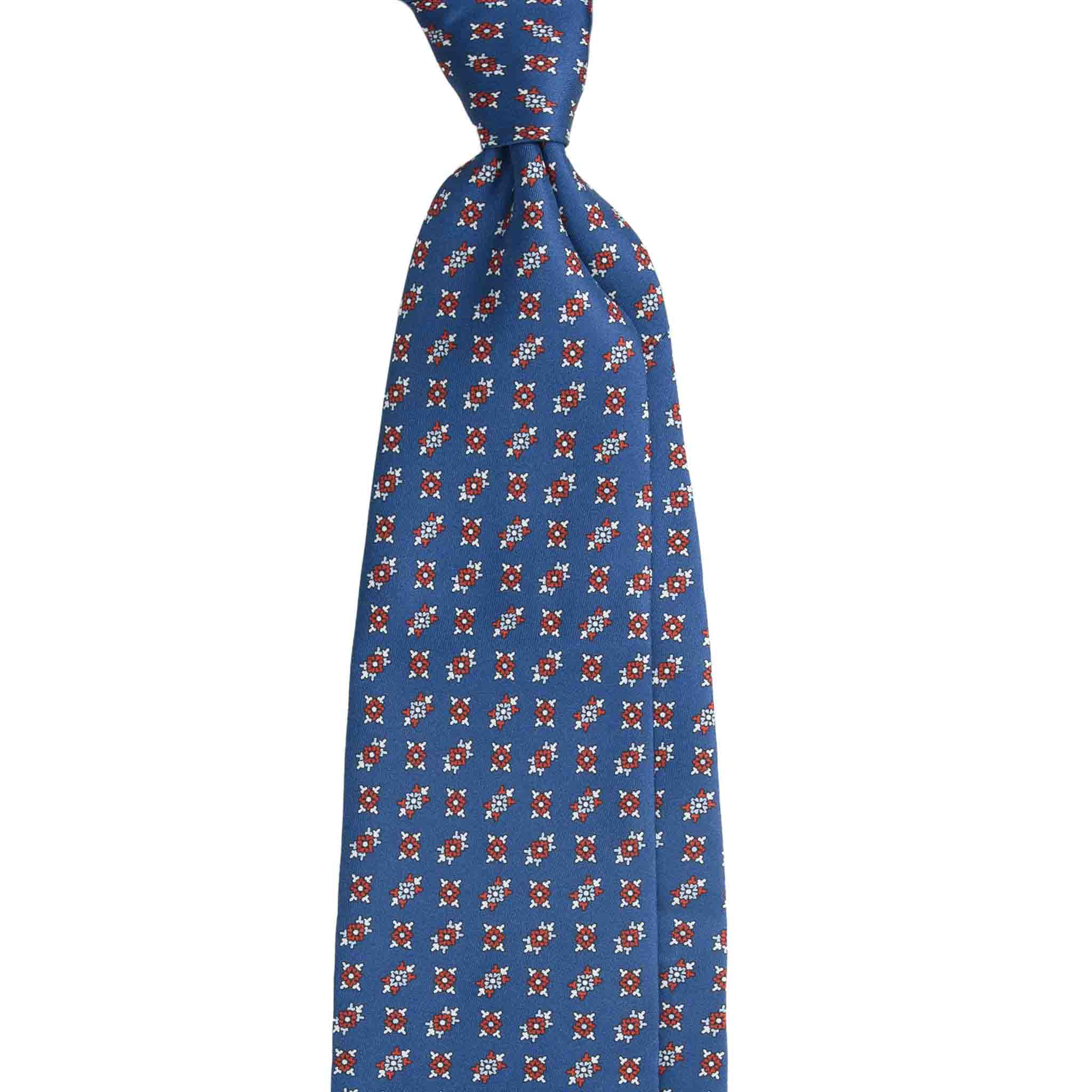 Navy Blue Tie Square Flowers Pattern