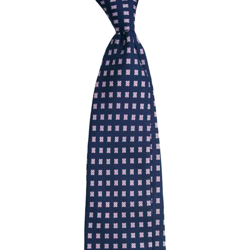 Blue Silk Tie with Pink Squares Serà Fine Silk