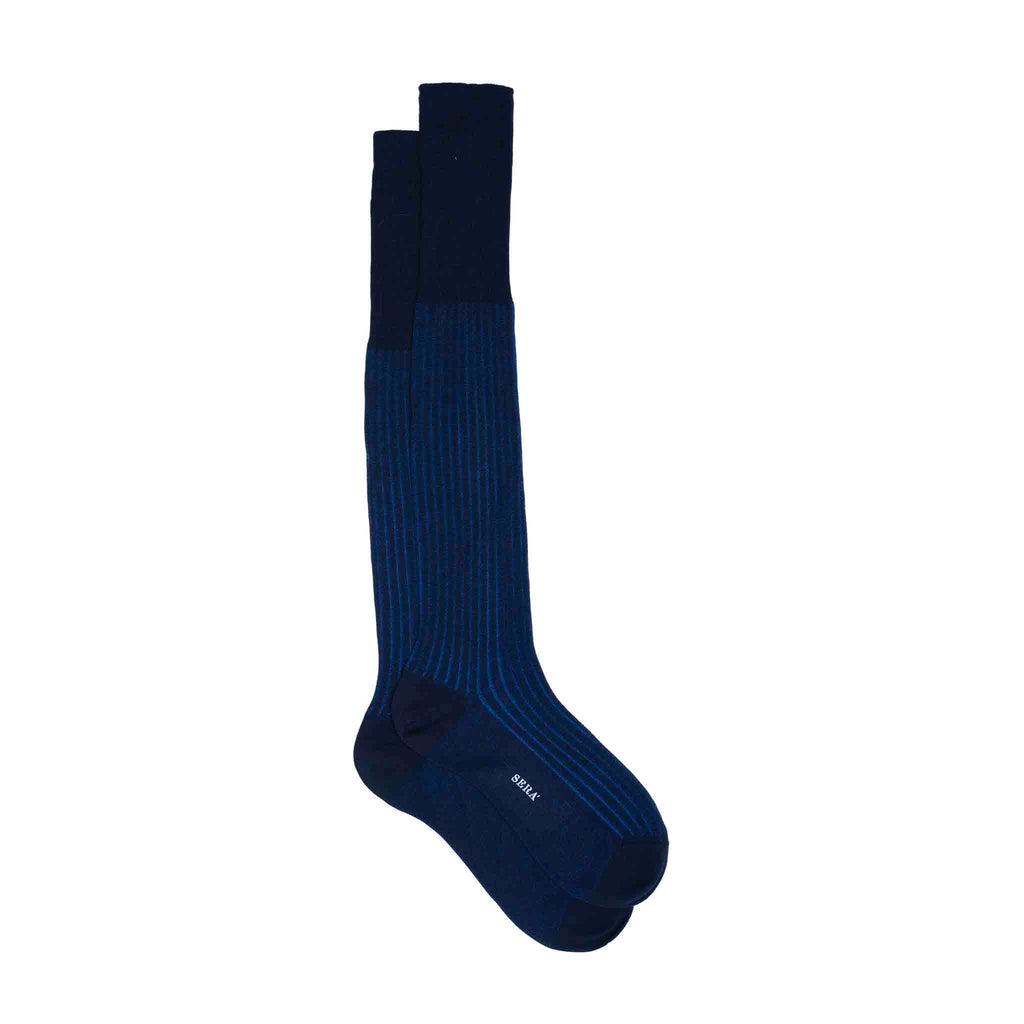 Blue Silk Tie & Navy Cotton Striped Socks Set Serà Fine Silk