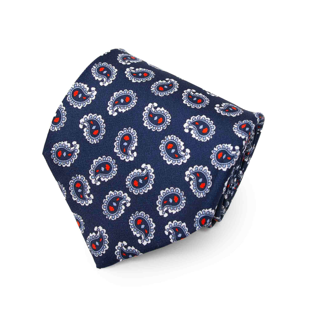 Navy Blue and Red Paisley Pattern Silk Tie Serà Fine Silk