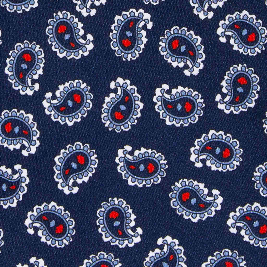 Navy Blue and Red Paisley Pattern Silk Tie Serà Fine Silk