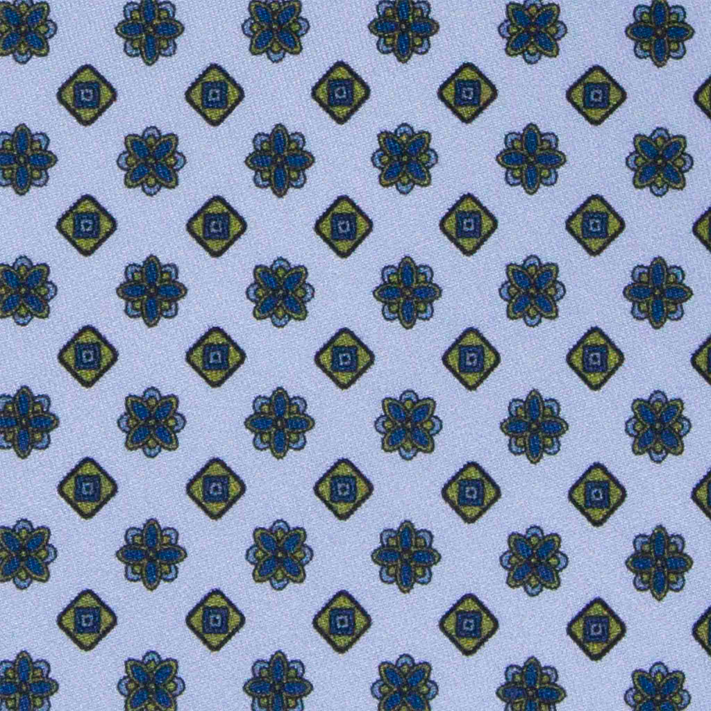 Light Blue with Square Flowers Pattern Silk Tie Serà Fine Silk