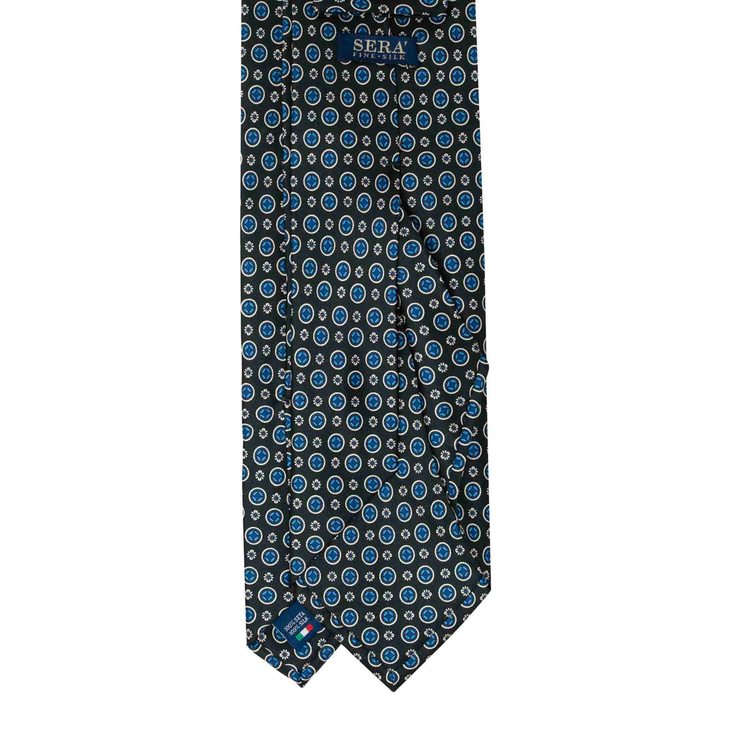 Dark Green Silk Tie with Blue Pattern Serà Fine Silk