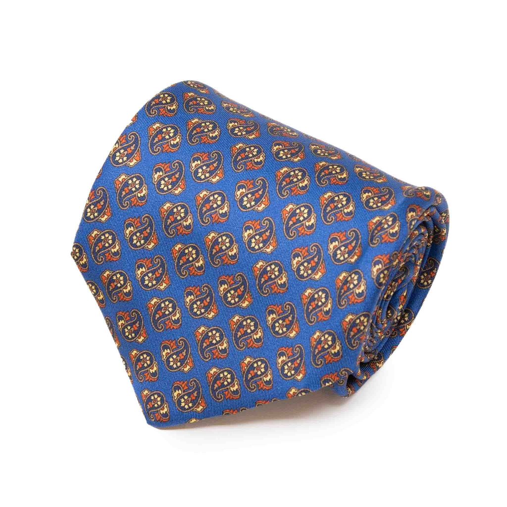 ﻿Blue & Orange Paisley Pattern Silk Tie Serà Fine Silk