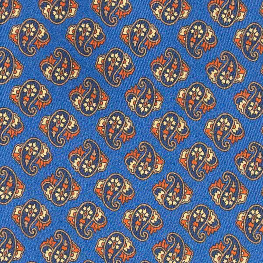 ﻿Blue & Orange Paisley Pattern Silk Tie Serà Fine Silk