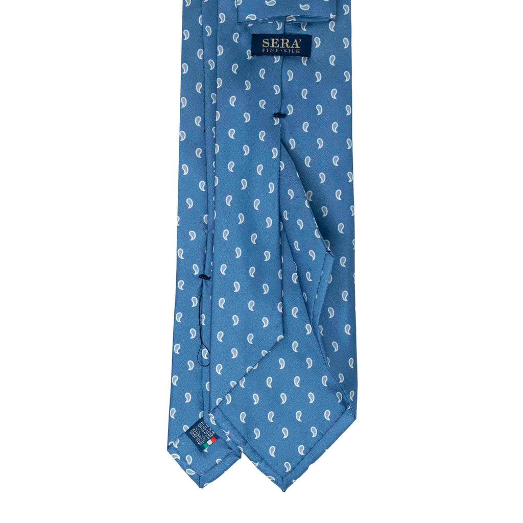 Light Blue Silk Tie with White Paisley  Serà Fine Silk