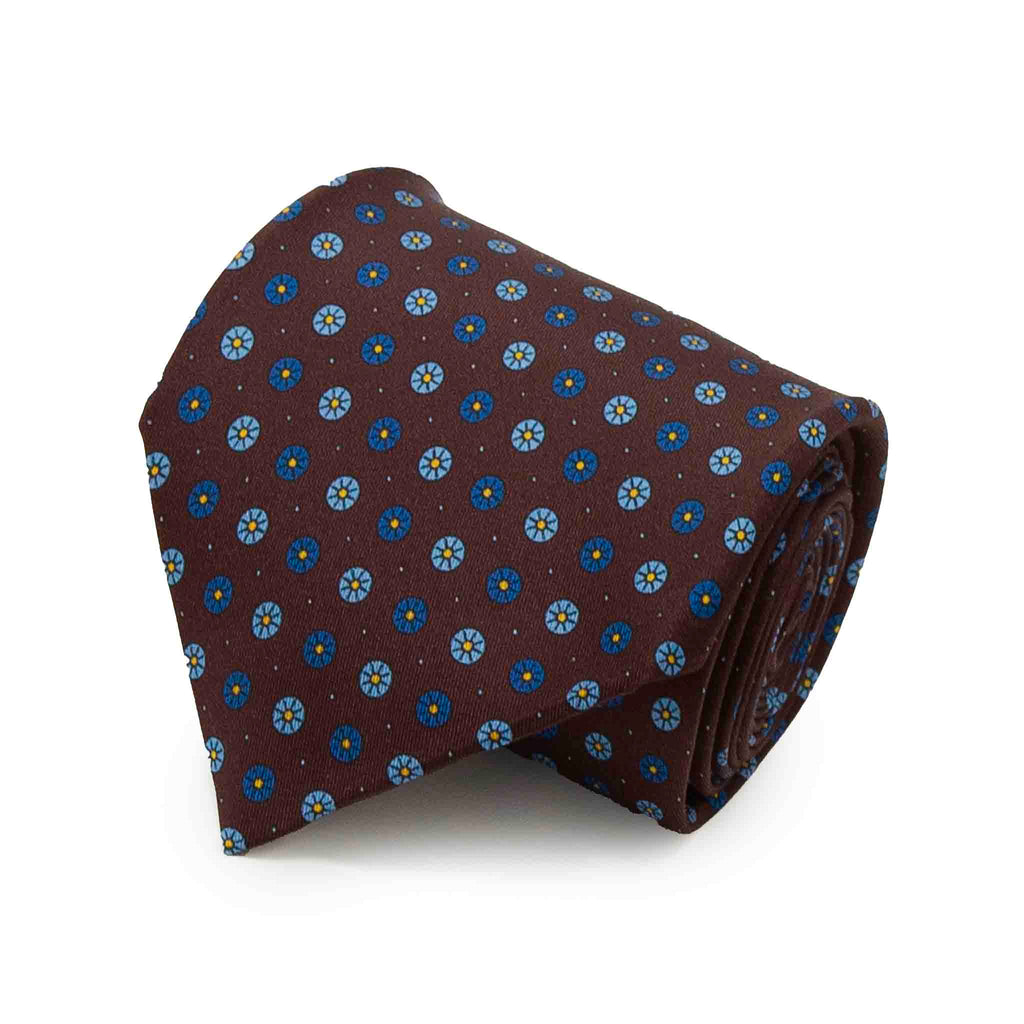 Brown with Small Circles Pattern Silk Tie Serà Fine Silk