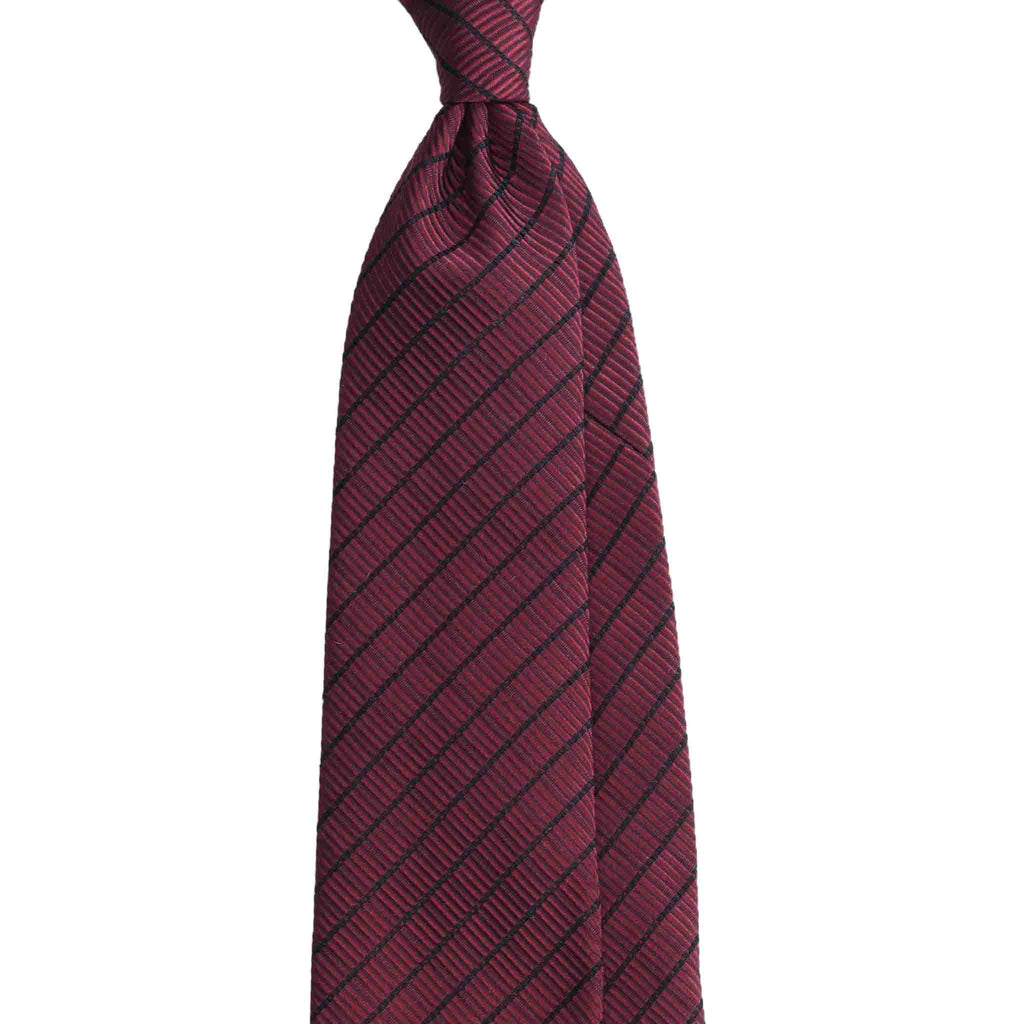 Burgundy Jacquard Silk Tie with Diagonal Micro Squares Serà Fine Silk