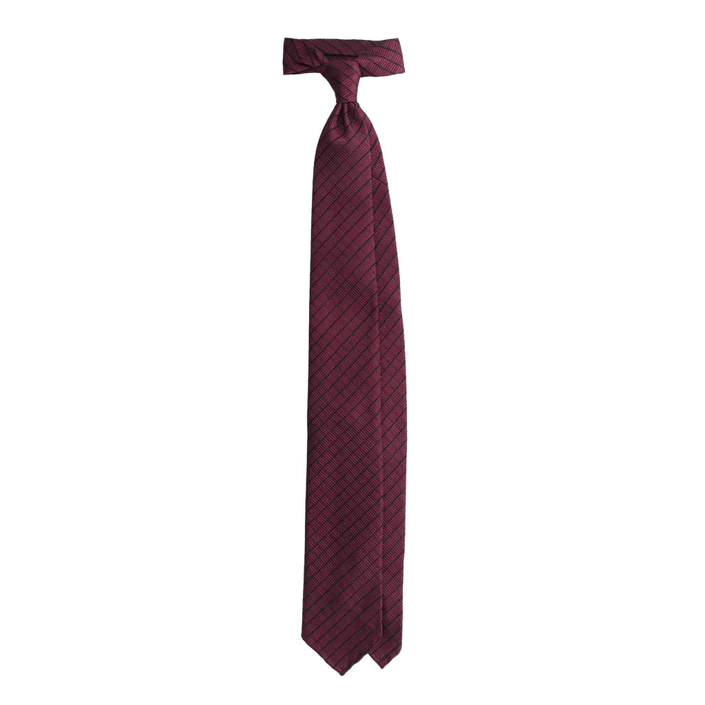 Burgundy Jacquard Silk Tie with Diagonal Micro Squares Serà Fine Silk