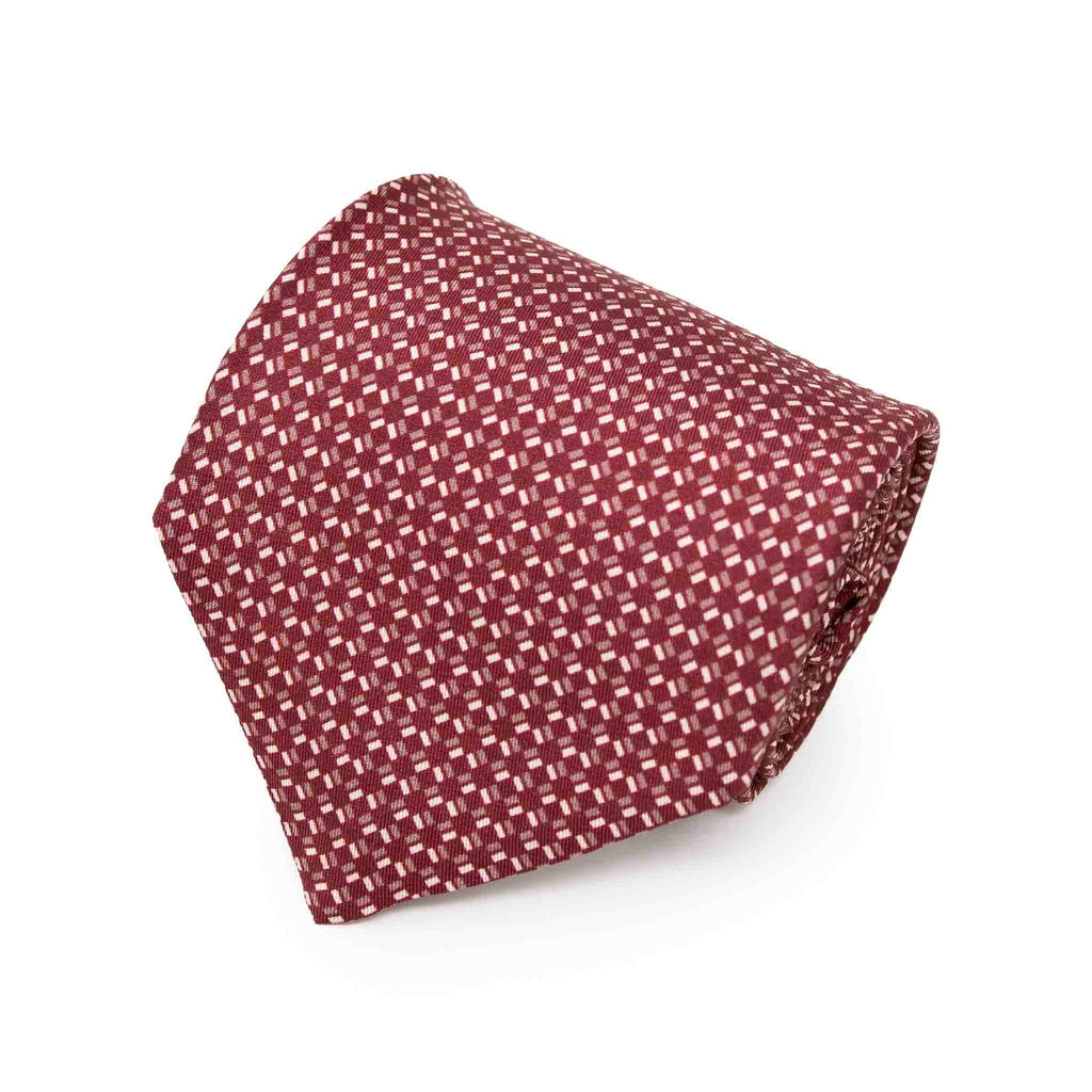 Burgundy with Small Geometric Pattern Silk Tie Serà Fine Silk