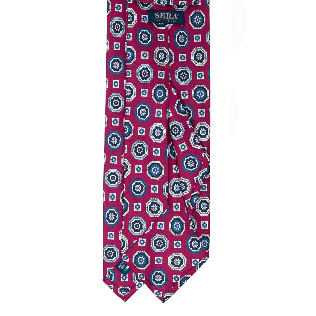 Burgundy with Blue Medallions Silk Tie Serà Fine Silk