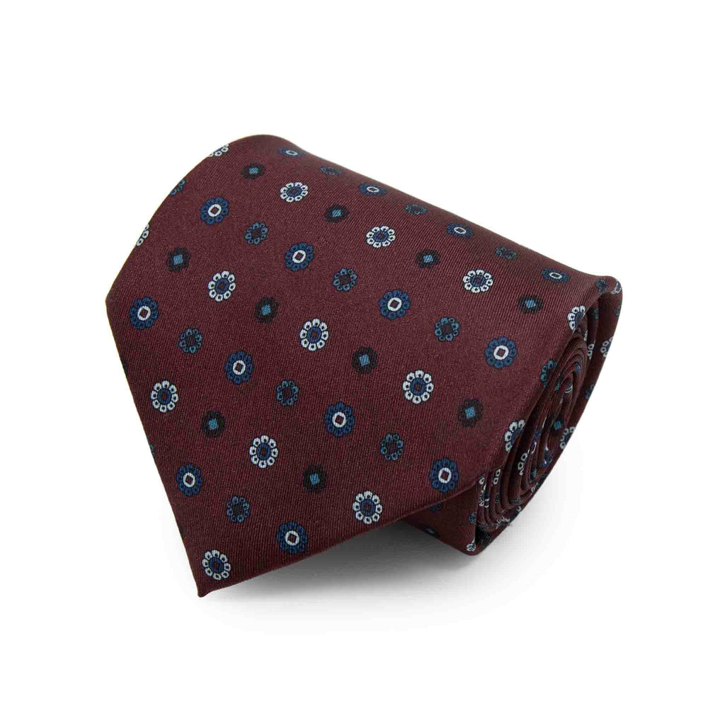 Burgundy With Navy Dots Silk Tie Sera Fine Silk