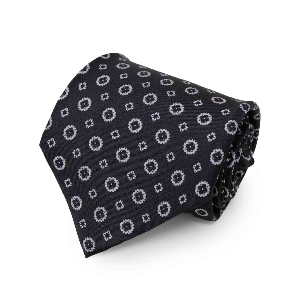 Charcoal and Grey Pattern Silk Tie Serà Fine Silk