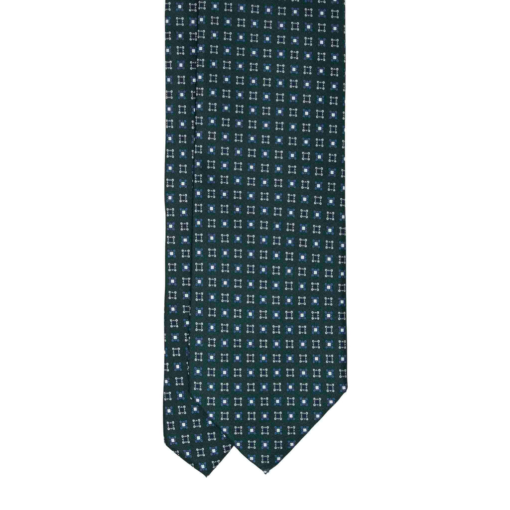 Dark Green With Square Pattern Silk Tie Sera Fine Silk