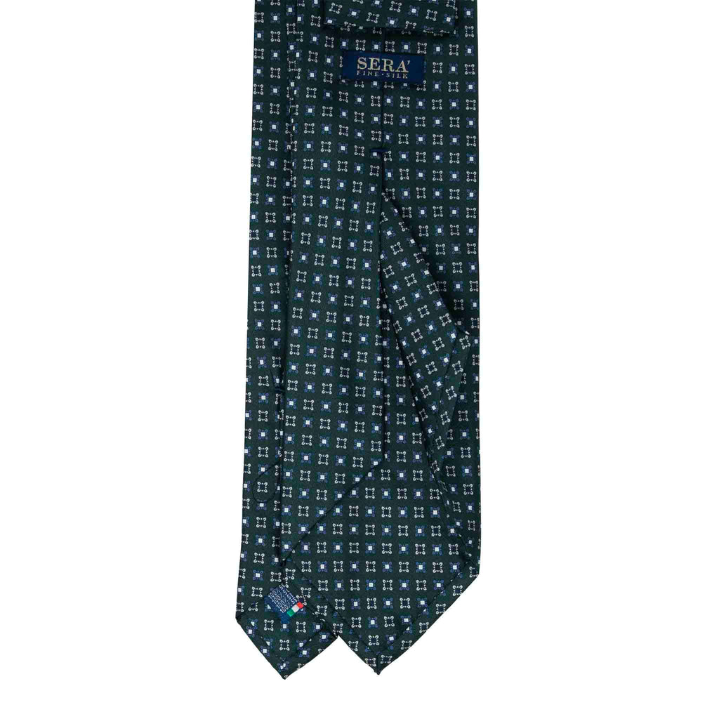 Dark Green With Square Pattern Silk Tie Sera Fine Silk