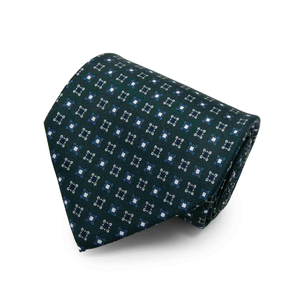 Dark Green With Square Pattern Silk Tie Sera Fine Silk