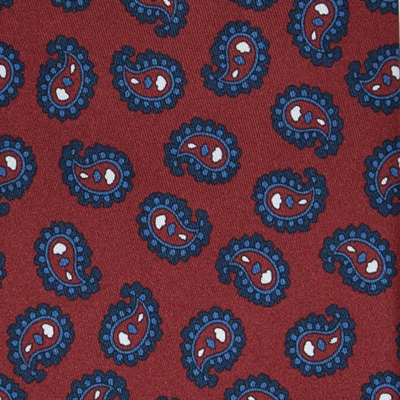 Dark Red With Navy Blue Paisley Silk Tie