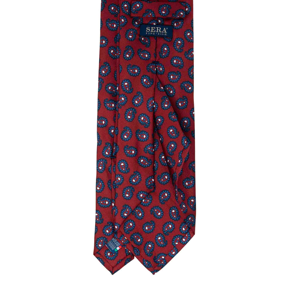 Dark Red With Navy Blue Paisley Silk Tie