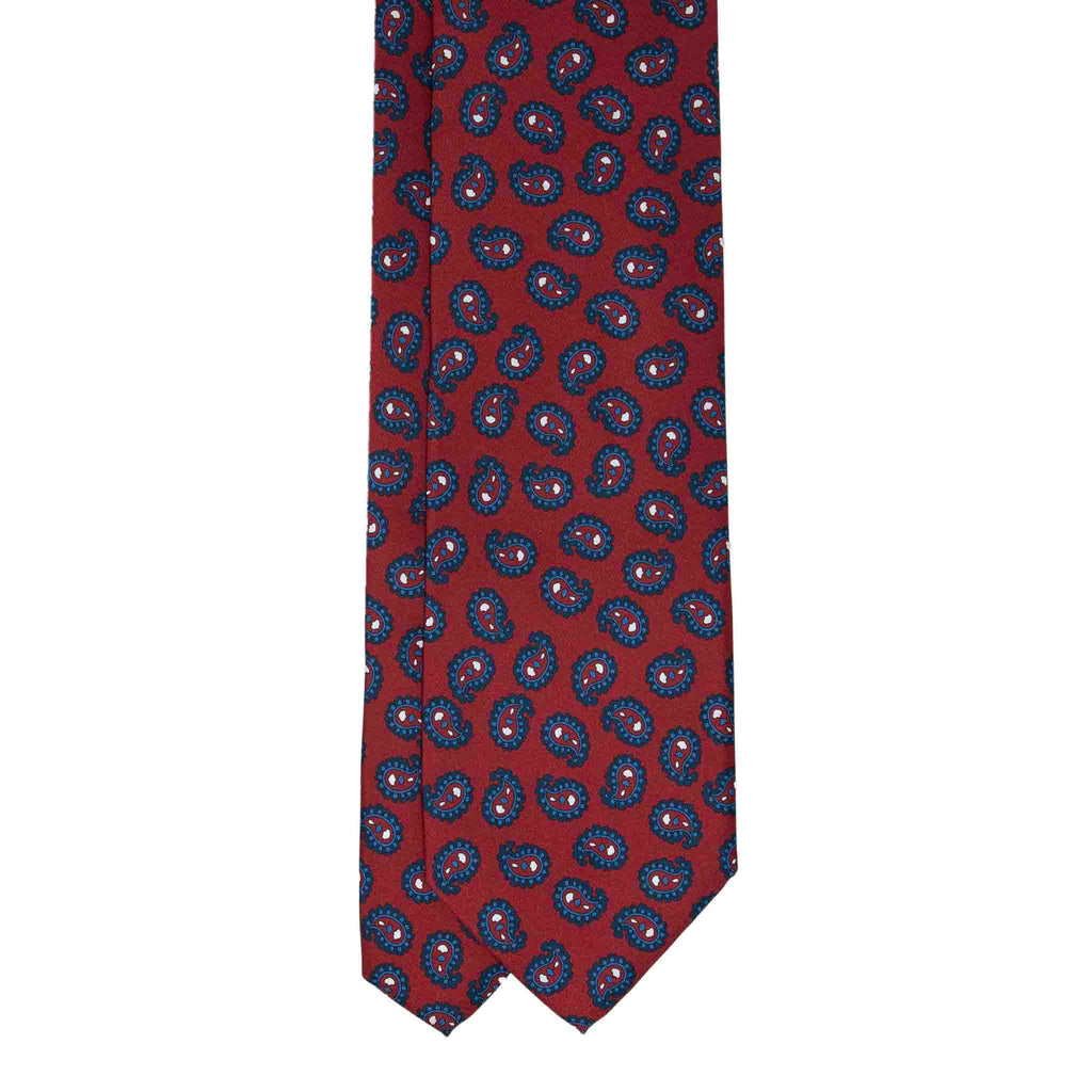 Dark Red With Navy Blue Paisley Silk Tie