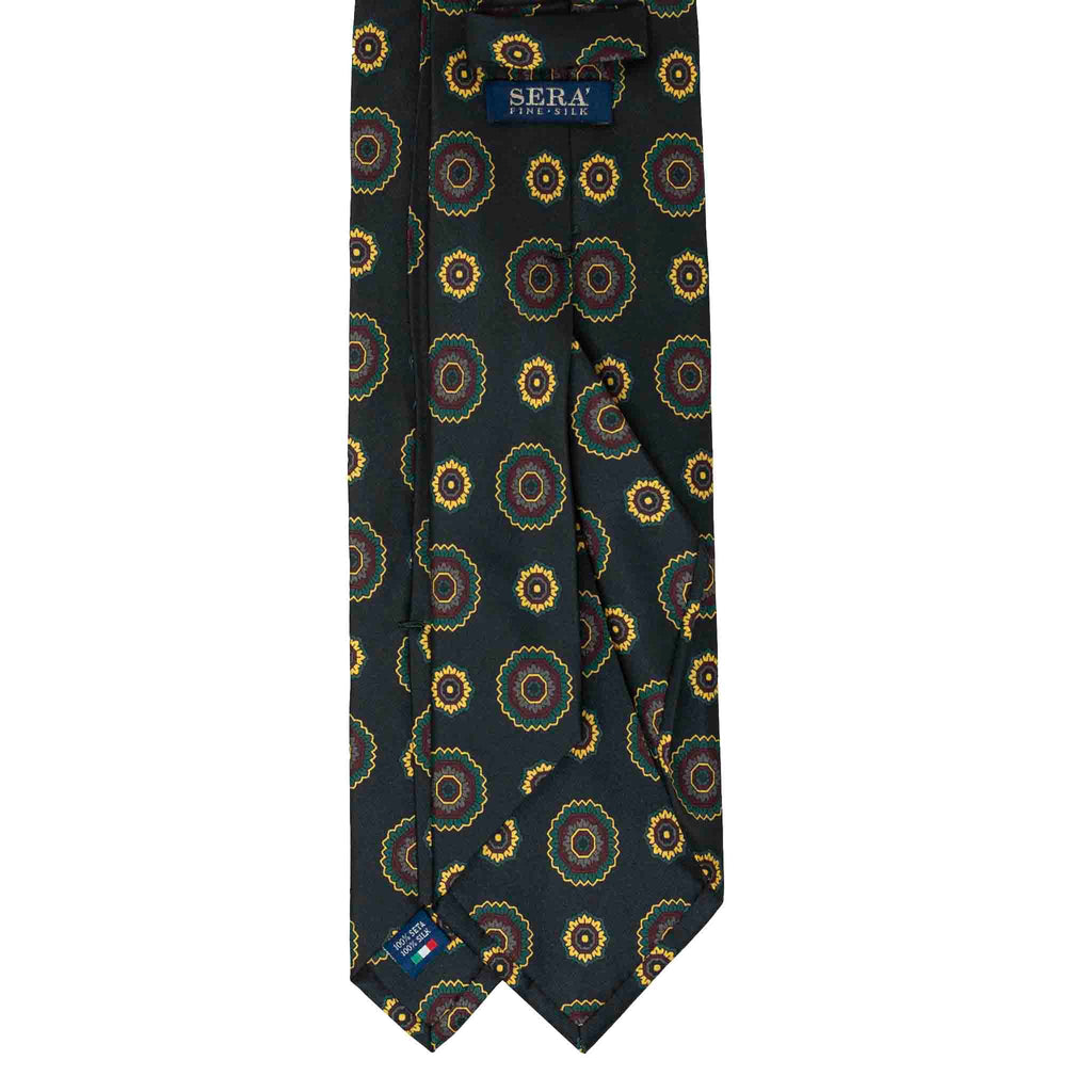 Green Silk Tie with Yellow Big Flowers Serà Fine Silk