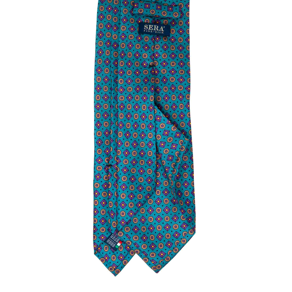 Green with Purple Geometric Pattern Silk Tie Serà Fine Silk