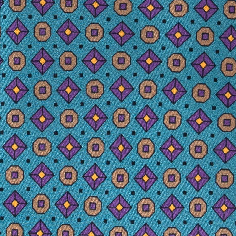 Green with Purple Geometric Pattern Silk Tie Serà Fine Silk
