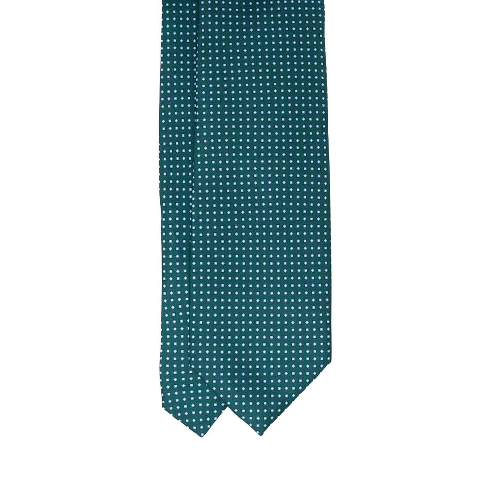 green with light blue square dots silk tie