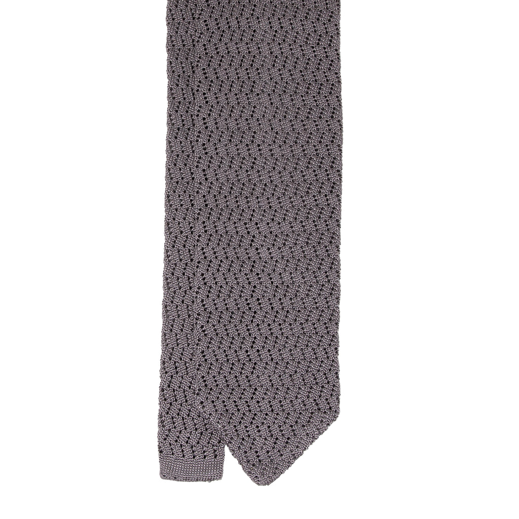 Grey Zig Zag V Point Knitted Silk Tie Será Fine Silk