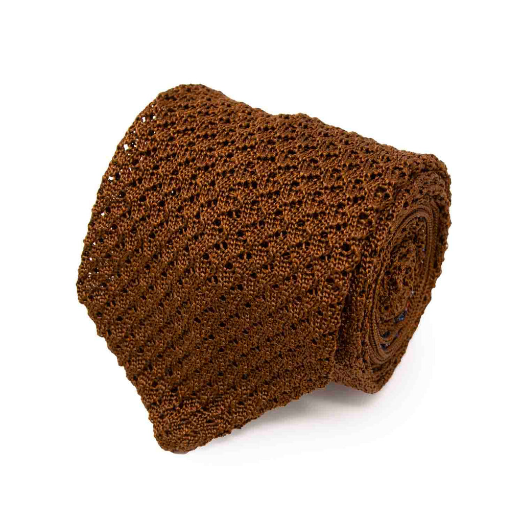 Havana Hazelnut V Point Knitted Tie Serà Fine Silk