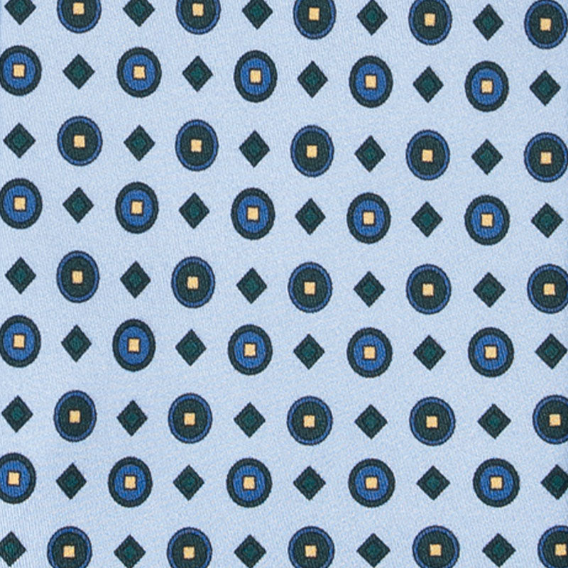 Light Blue with Dark Geometric Pattern Silk Tie Serà Fine Silk
