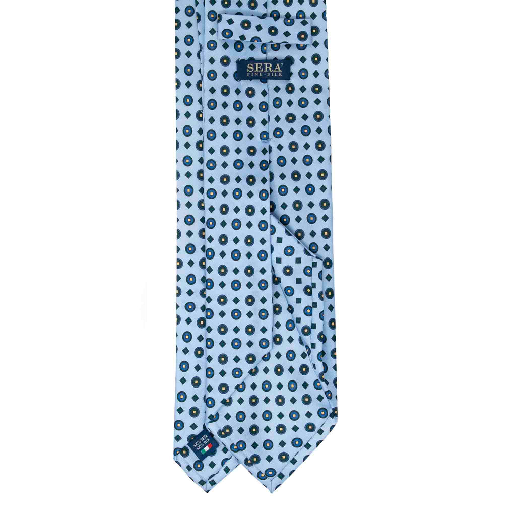 Light Blue with Dark Geometric Pattern Silk Tie Serà Fine Silk
