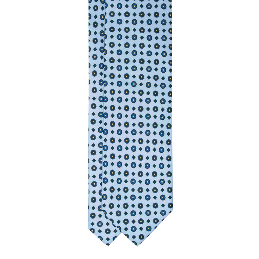 Light Blue with Dark Geometric Pattern Silk Tie Serà Fine Silk